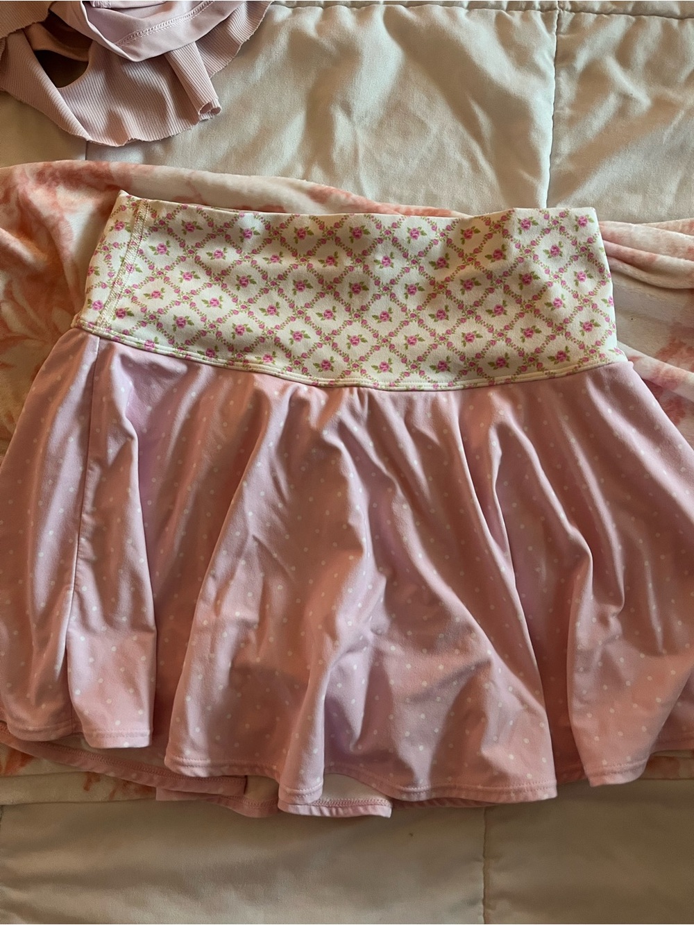 JoyLab Light Pink Skater Skirt with Cream Floral Waistband
